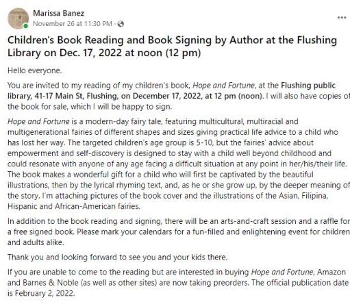 Hope and Fortune Book Signing image.